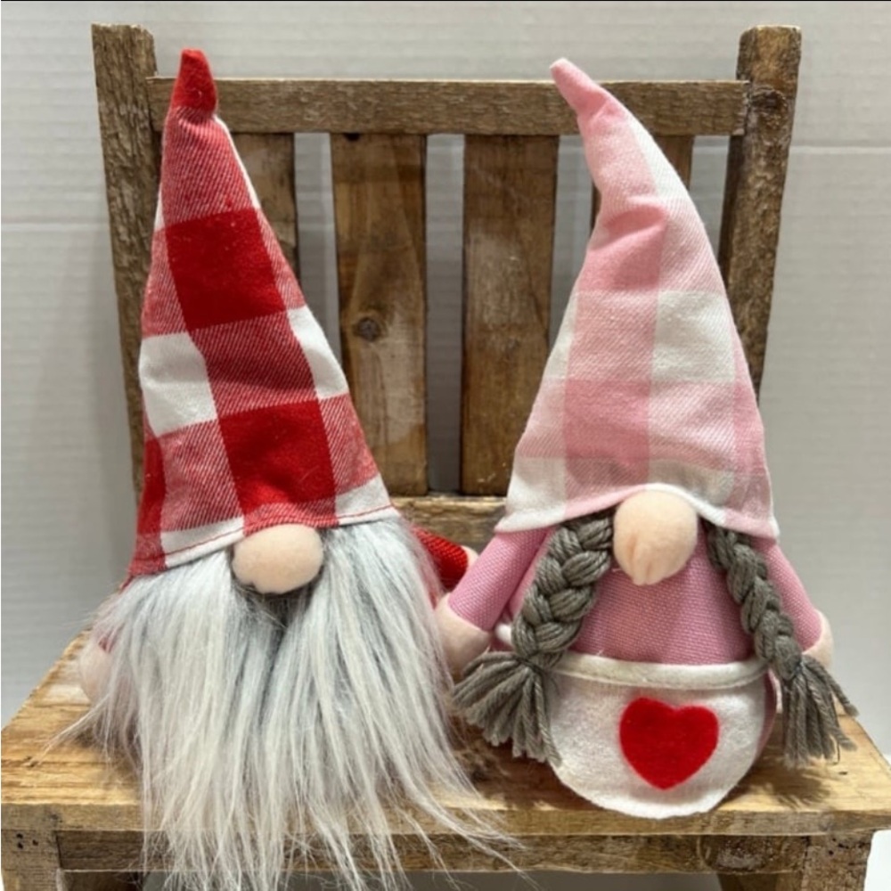 Valentine Red and Pink Plaid Gnome Decor Set